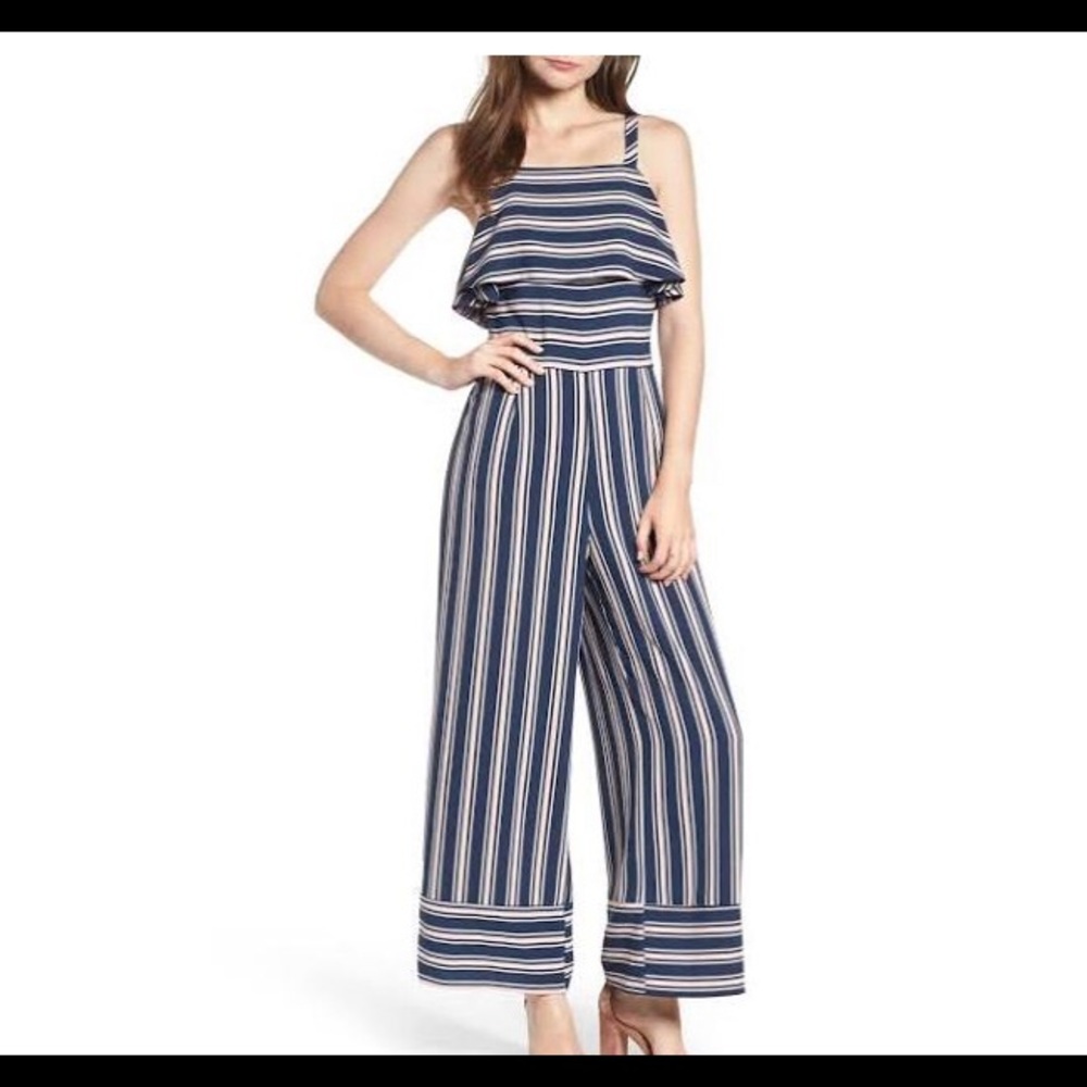 Leith Navy and Rose Striped Jumpsuit